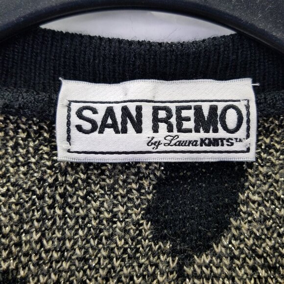 San Remo Laura Knits Open Front Cardigan Long Sleeve Black Gold Leaf Sparkle VTG - Picture 6 of 11